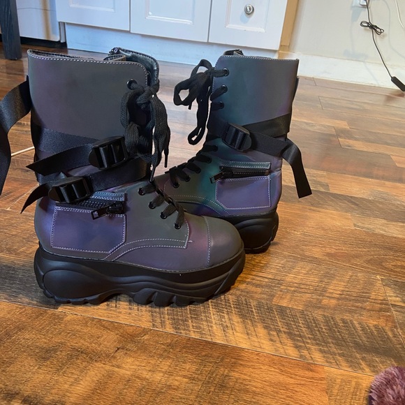 Dolls kill Holographic Lace-Up Women's Boots - Picture 7 of 8